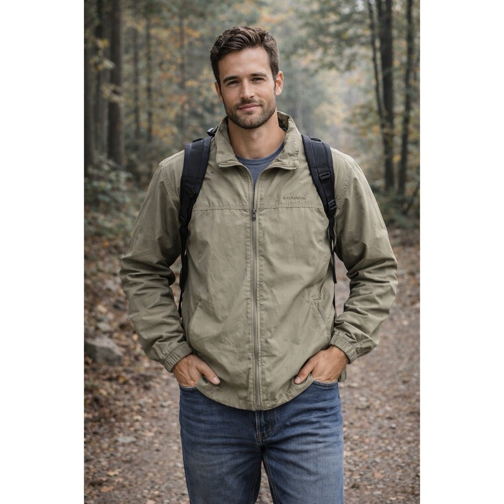 Columbia Men's XXL Tan Windbreaker Jacket Zip Front Lightweight Outerwear